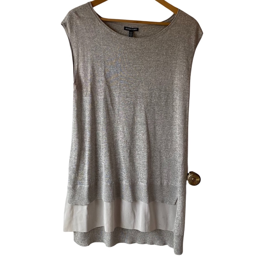 Eileen Fisher Light Grey Sleeveless Knit Top Linen Silk Viscose Size Small